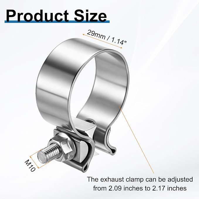 HARFINGTON 410 Stainless Steel Exhaust Clamp 2.17" Butt Joint Narrow Band Muffler Seal Exhaust Narrow Lap Butt Clamps for Pipes Mufflers Converters System Repair, Silver