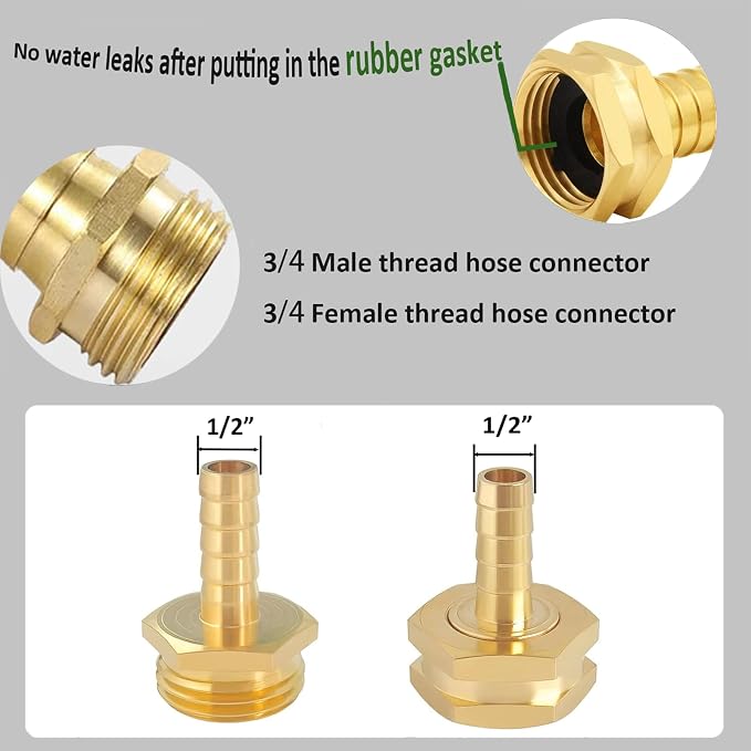 Garden Solid brass Hose Repair Connector with Clamps,Fit for Garden Hose Fitting, Male and Female Hose Fittings 10 Set (1/2-10 Set)