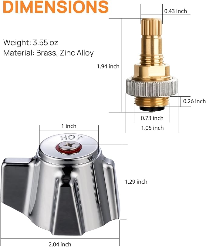 Brass Faucet Stems Valves & Knob Handles Kit for Commercial Faucet