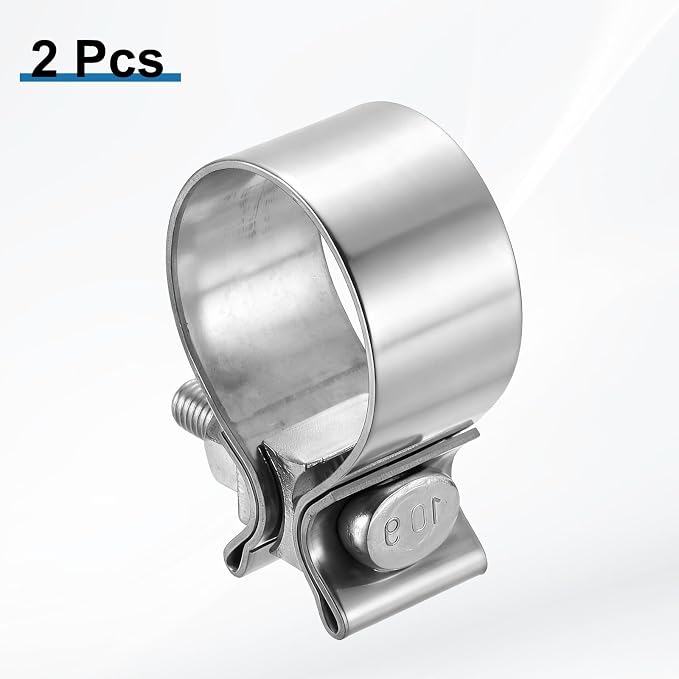HARFINGTON 2pcs 410 Stainless Steel Exhaust Clamp 1.97" Butt Joint Narrow Band Muffler Seal Exhaust Narrow Lap Butt Clamps for Pipes Mufflers Converters System Repair, Silver