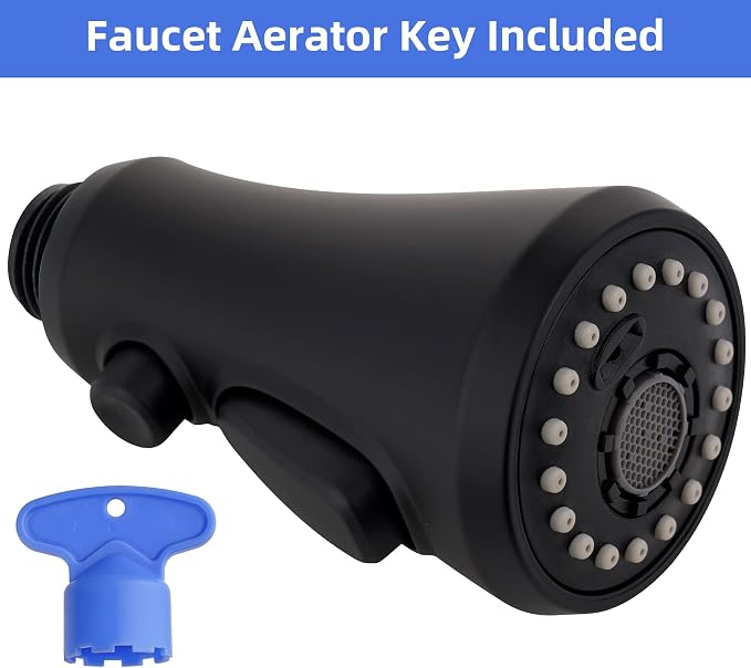 Universal Pull-Down Kitchen Faucet Sprayer Head 3-Mode, 15-Adapter, Black