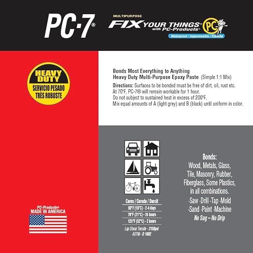 PC Products PC-7 Epoxy Adhesive Paste Kit with Applicator, Two-Part Heavy Duty, 1/2 lb in Two Cans, Charcoal Gray