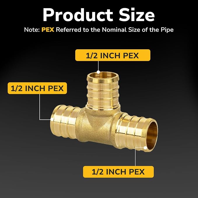 12 Pack 1/2" PEX Tee, PEX Fittings, Heavy-Duty Brass Crimp Fittings for PEX Pipes with Leak-Resistant Construction, NSF & UPC Certified