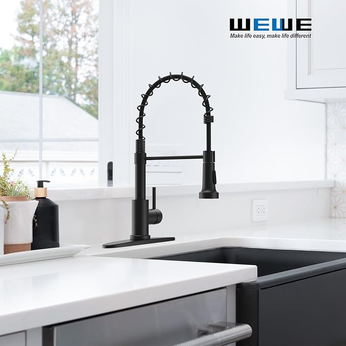 WEWE Black Kitchen Faucet, 2-Mode Sprayer, High Arc Bar Sink Faucet