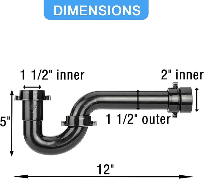 (1 Pack-Black) eflyefly 1-1/2 inch P Trap Kitchen Bathroom Sink Drain Kit