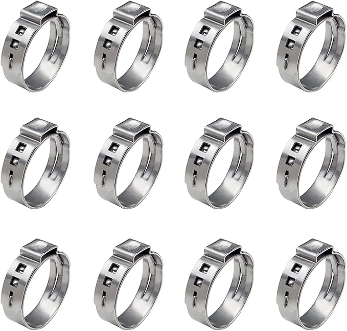 40 Pack 25.4mm-28.6mm Single Ear Hose Clamps Stainless Steel PEX Cinch Clamps Crimp Hose Clamp Stepless Cinch Crimp Rings Pinch Fitting Tools