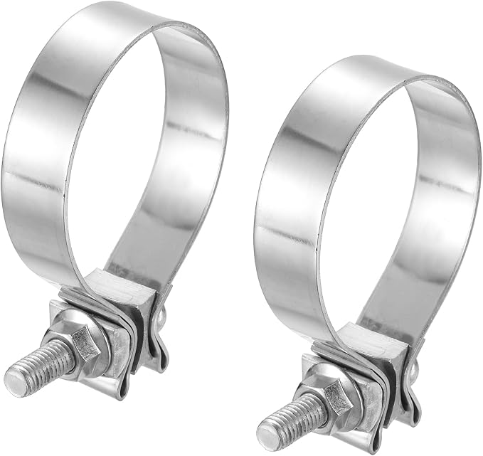 HARFINGTON 2pcs 410 Stainless Steel Exhaust Clamp 3.07" Butt Joint Narrow Band Muffler Seal Exhaust Narrow Lap Butt Clamps for Pipes Mufflers Converters System Repair, Silver
