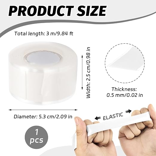 White 9.8 Ft Silicone Grip Tape for Handles, Waterproof Self Fusing Silicone Tape, Water Hose Repair Tape for Pull Up Bars, Dumbbells, Sports Gym Equipment, Tools, Baseball Bat