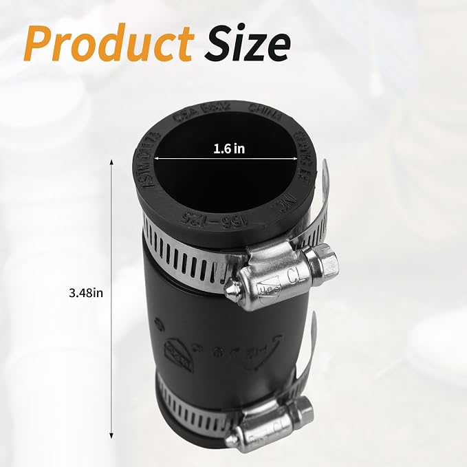 Flexible PVC Pipe Coupling with Rubber Hose Clamps for Flex Coupling 1-1/4 Inch Nominal Pipes Drain Repair, Dust Hose,Plumbing Connection,Cast Iron,Plastic Pipes Upgrade, PVC Condensate Pipe Coupler ﻿