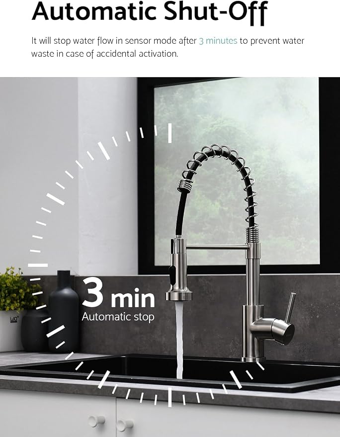 WEWE Touchless Kitchen Faucet, 2-Mode Sprayer, Brushed Nickel, Pull-Down