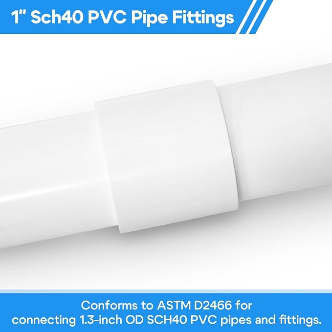 Cinsda 10 Pack 1 Inch SCH40 PVC Pipe Coupling Adapter, Heavy Duty UPVC Slip x Slip Connection - ASTM D2466 Standard for Plumbing, Irrigation & Pool Systems