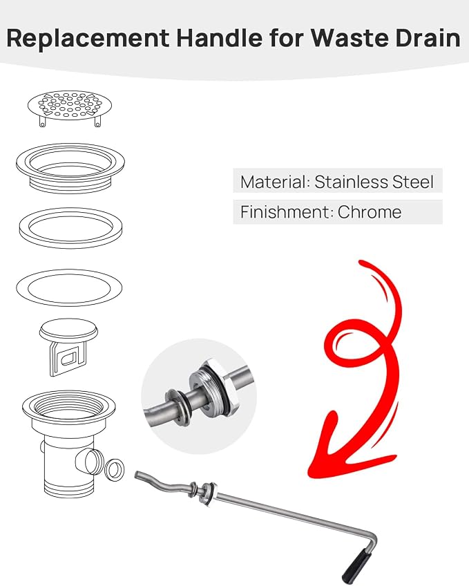Replacement Handle for Commercial Sink Drain, Waste Valve Drain Lever Drain Parts Repair, Stainless Steel