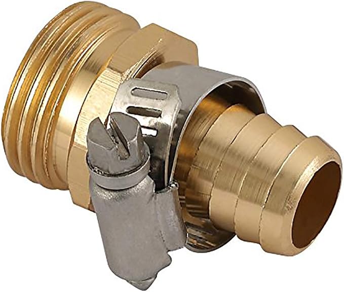 2 Pack Brass 5/8 Inch Male Thread Garden Hose Connectors, Hose Repair Mender with Clamps for 5/8 Inch Garden Hose