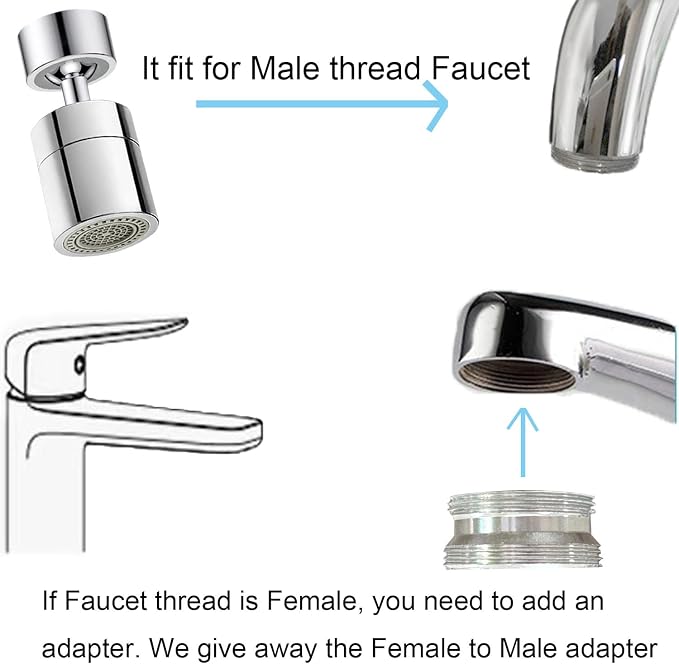 2 Pcs Faucet Aerator, 360° Swivel Kitchen Sink Faucet Aerator, Big Angle Twist, Dual-function 2-Flow Sprayer Faucet Head, Sink Sprayer Attachement, Faucet Replacement Part 55/64'', Chrome