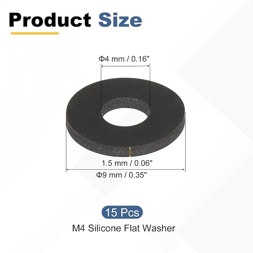 PATIKIL M4 Silicone Flat Washer, 15 Pcs 4mm ID 9mm OD Plain Washer Grommets O-Ring Sealing Gasket Spacer for Faucet Pipe Water Hose Shower Door Handles, Black