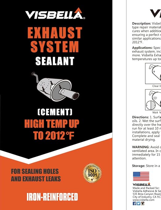 Visbella Auto Vehicle Exhaust System Sealant, Non-Slumping Professional Repair Crack Adhesive Super Glue Sealer for Car Mufflers, Tailpipes, Catalytic Converters (Box, Gram, 150)