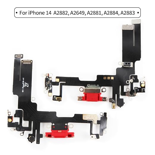for iPhone 14 Lightning Charging Port Replacement (Red) USB Dock Connector Flex Cable Assembly Includes Waterproof Tape & Tool Kit for A2882, A2649, A2881, A2884, A2883