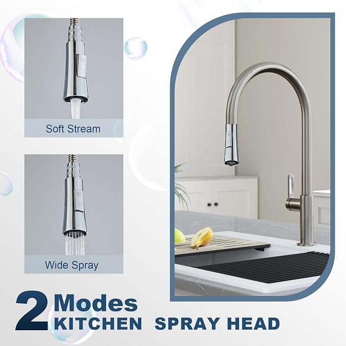 Durable Lightweight Kitchen Faucet Head Replacement, 13/16" Male Thread Pull Down Sink Sprayer Nozzle, 2-Mode High Pressure Anti-Clog Faucet Part, Pull Down Kitchen Faucet Spray Head，Chrome