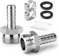TAISHER 2PCS 304 Stainless Steel Garden Hose Repair Connector, 3/4" Barb x 3/4" GHT Male Garden Hose Adapter with Hose Clamps