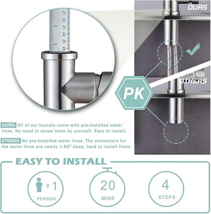 WEWE High Arc Pull-Down Kitchen Faucet, 2-Mode Sprayer, Brushed Nickel