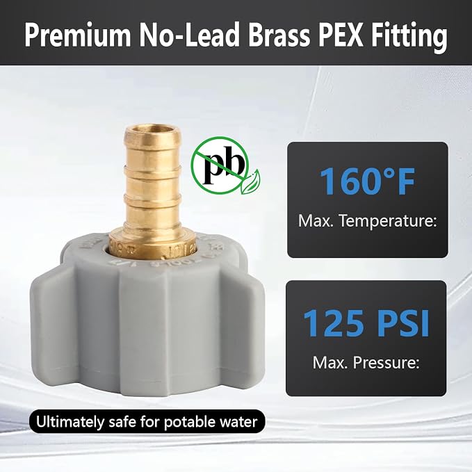 WiseWater 5Pcs 3/8" PEX-B to 1/2" Female NPT Swivel Adapter, NSF/ANSI 61 Certified for Drinking Water, Brass PEX Fittings with Copper Crimp Rings and Clamps for RV Plumbing, Water Lines