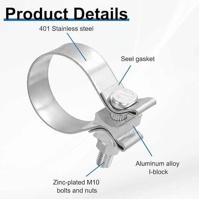 HARFINGTON 410 Stainless Steel Exhaust Clamp 2.09" Butt Joint Narrow Band Muffler Seal Exhaust Narrow Lap Butt Clamps for Pipe Mufflers Converters System Repair, Silver
