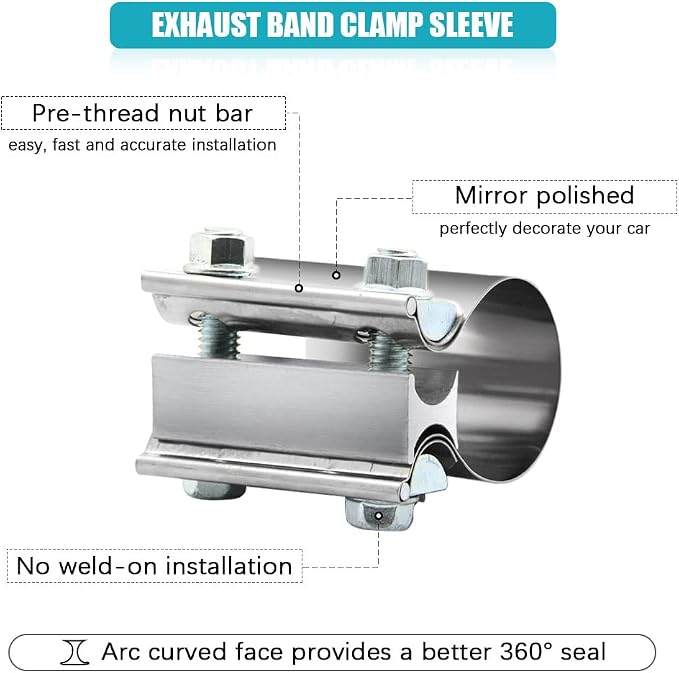 2" 2.0 Inch Exhaust Clamp Butt Joint Band Clamp Sleeve Coupler Stainless Steel 2.0 Inch for Exhaust Pipes, Mufflers and Catalytic Converters (1 PCS)