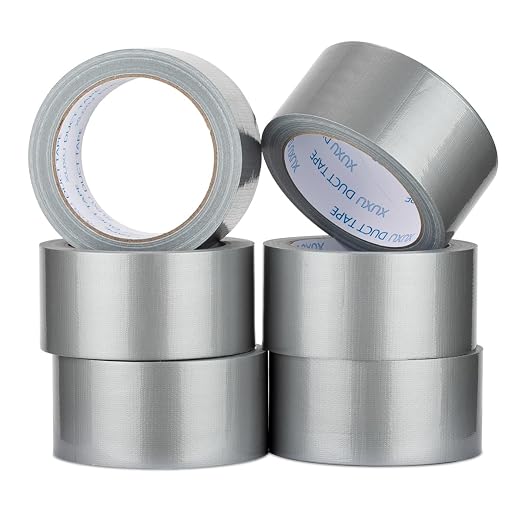 XUXU 6 Pack Duct Tape Heavy Duty Waterproof Strong 120 Yards x 2 Inch Total | Adhesive Silver Duct Tape Bulk for Indoor Outdoor Repairs Tear by Hand