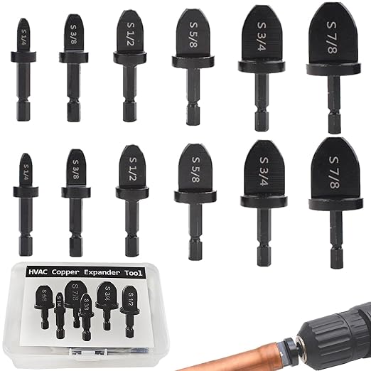 12PCS HVAC Swage Tool Copper Pipe Expander Set - Manual Swaging Tool Kit with Bit Holders, HVAC Hand Tools for Air Conditioner Copper Tubing 1/4'', 3/8'', 1/2'', 5/8'', 3/4'', 7/8''