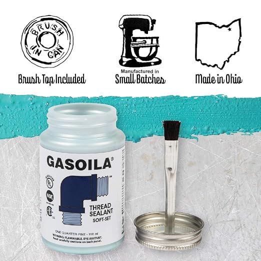 Gasoila Soft-Set Pipe Thread Sealant – Non-Hardening Paste for Metal & Plastic, 1/4 Pint with Brush Cap – Reliable Leak Prevention, Drip-Resistant, Temp Range -100 to 600°F (Pack of 6)