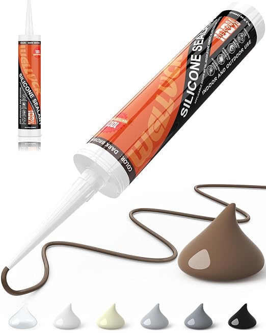 WELLUCK Dark Brown/Espresso Silicone Caulk, 100% Waterproof Caulking Silicone Sealant Flexible Adhesive, Matches Walnut, Mahogany, Jacobean, Dark Stained Oak, and Other Dark Wood finishes