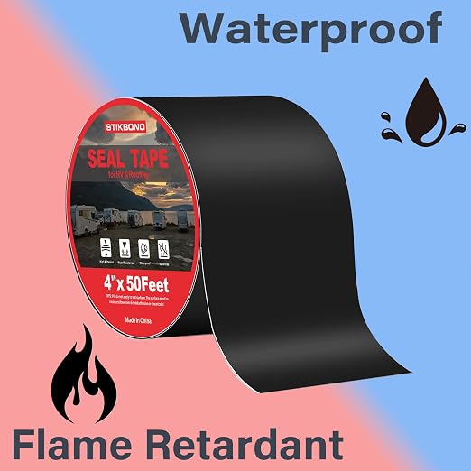4" x 50Ft 1-Pack Black RV Sealant Tape,Waterproof Commercial Roof Tape for Walls, Appliances, Vehicle Repairs, and Weatherproof
