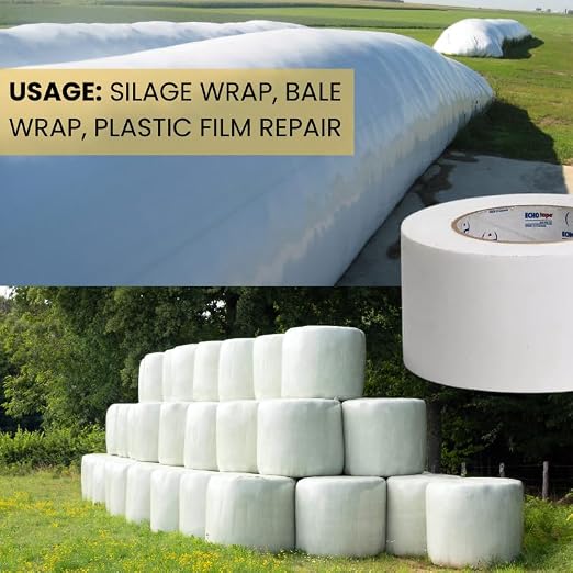 Silage Wrap Repair Tape – 3" x 180' UV-Resistant Bale Wrap Patch (12) | Heavy Duty - Airtight Oxygen Barrier for Silage Bales, Bunker Covers, and Grain Bags – Industrial Grade PE Film