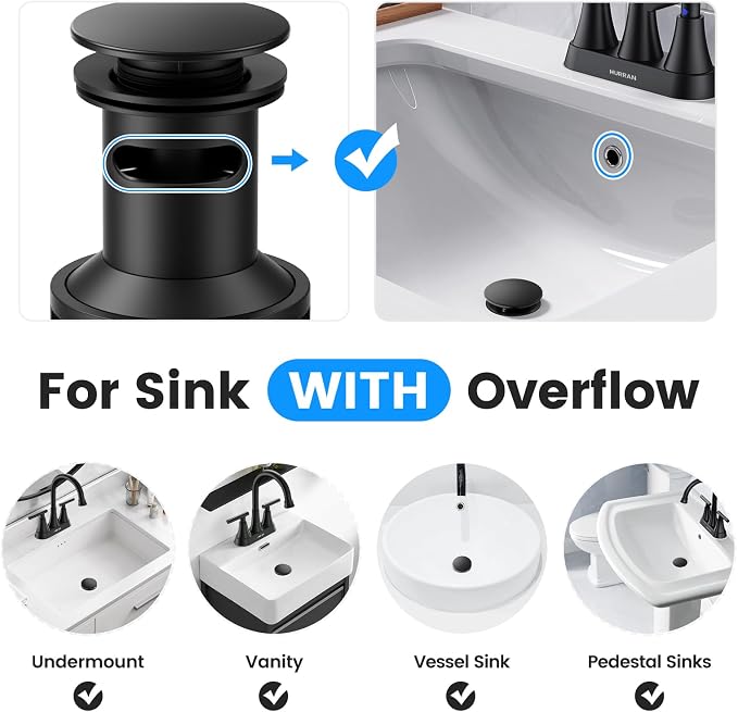 Bathroom Sink Drain with Overflow with Hair Catcher Anti-Clog Sink Strainer