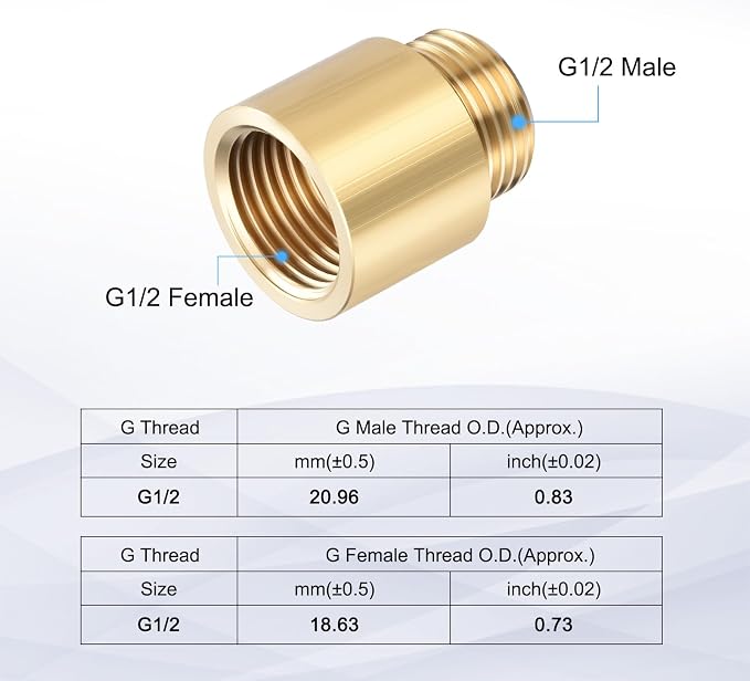 Shower Head Extension Arm, Brass G1/2 Male to Female Thread 30mm/1.18" Length Extender Pipe Fitting Nipple for Showers, Faucets, and Plumbing with PTFE Thread Seal Tape 3 Pack
