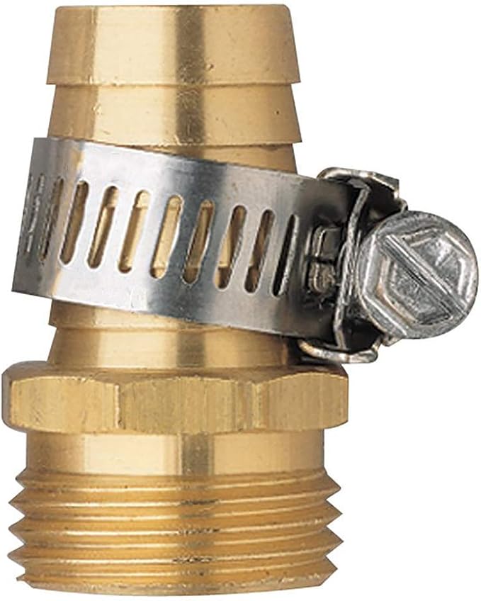 2 Pack Brass 5/8 Inch Male Thread Garden Hose Connectors, Hose Repair Mender with Clamps for 5/8 Inch Garden Hose