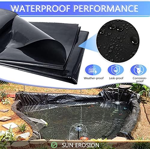 ToLanbbt Pond Liner 7 x 10 Ft, 20 Mil HDPE UV Resistant Preformed Pond Liner Easy Cutting, Underlayment for Fountain, Waterfall, Koi Pondsand Water Garden (Black) (Pack of 3)