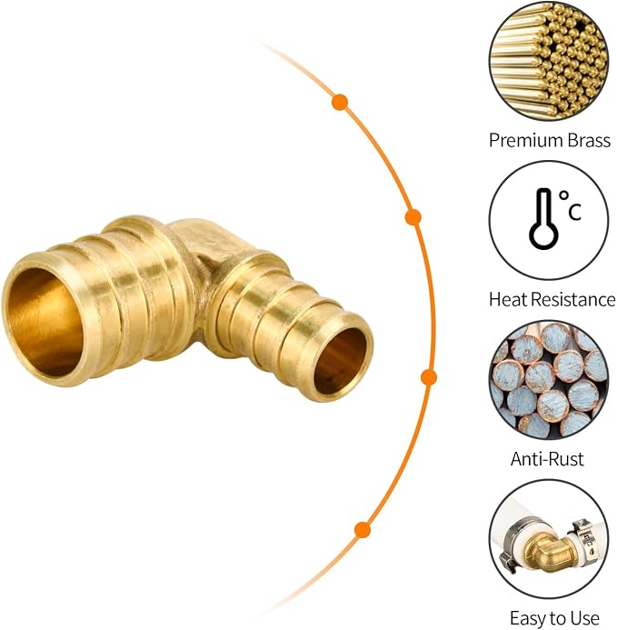 6 Pack 3/4" × 1/2" Brass PEX Elbow Fittings | for PEX Pipe in Plumbing Jobs