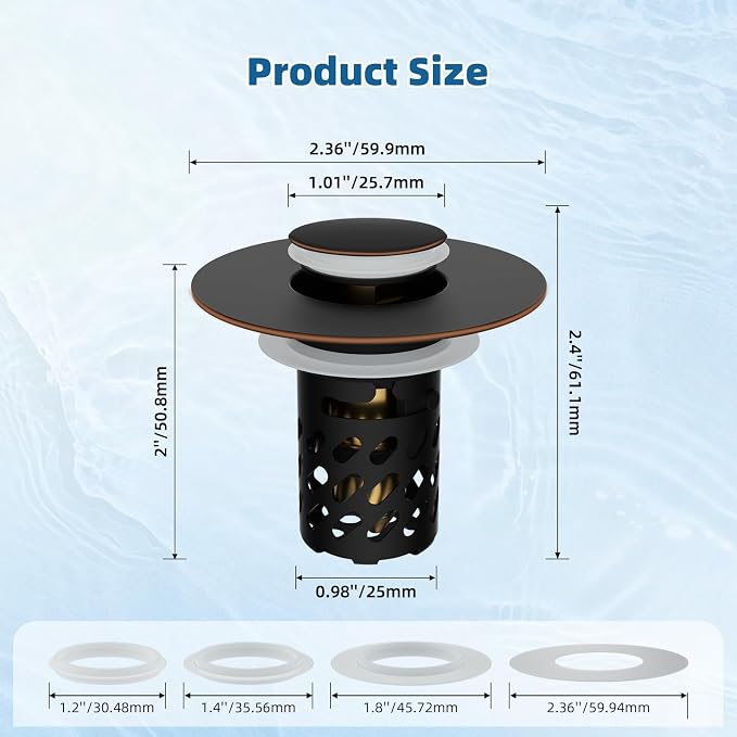Universal Metal Bathroom Sink Stopper with Hair Catcher, Oil-Rubbed Bronze