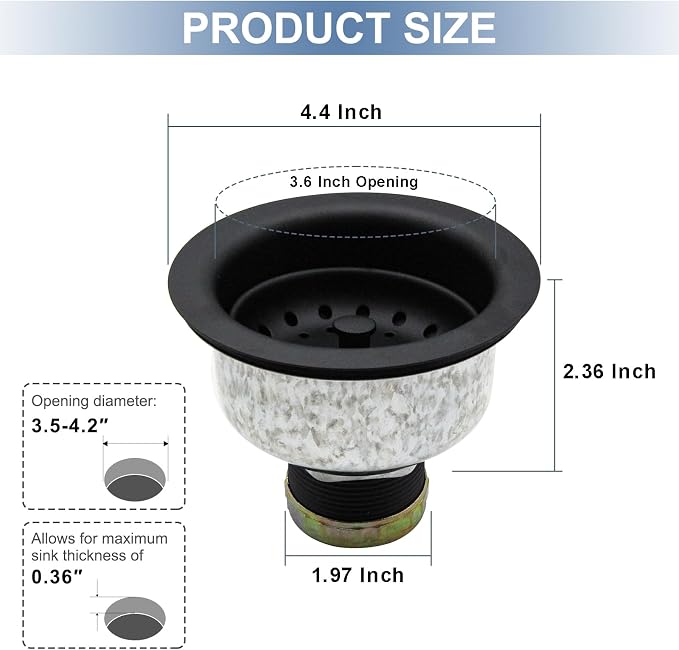 ZM Black Deep Locking Kitchen Sink Basket Strainer with Drain Stopper