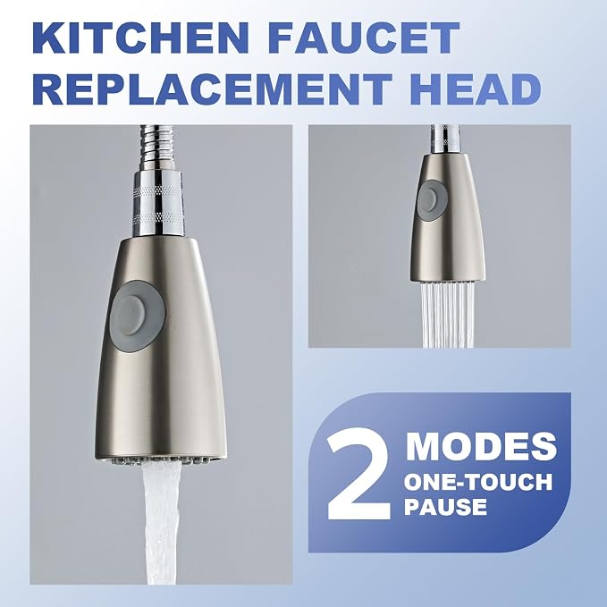 Pull Down Kitchen Faucet Sprayer Head Replacement, G1/2 (13/16" Male Thread) Pull Out Sink Spray Nozzle, 2-Mode Stream & Spray Tap Hose Spout Only, Brushed Nickel