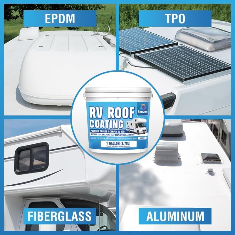 SENVEN RV Roof Sealant 1 Gallon and Self-Leveling Lap Sealant-10.3 Oz, RV Roof Coating RV Roof Sealant White Waterproof Solar Reflective & Leak Repair for Trailers Campers Motorhomes, Caulking Repair