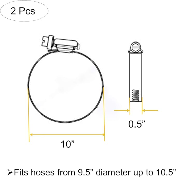 2Pcs 10 Inch Adjustable 304 Stainless Steel Duct Clamps Hose Clamp | Rust-Proof 10” (Diameter) Large Worm Drive Hose Clamps, Air Ducting Clamp, Pipe Clamps for Plumbing, Mechanical (251-273mm)