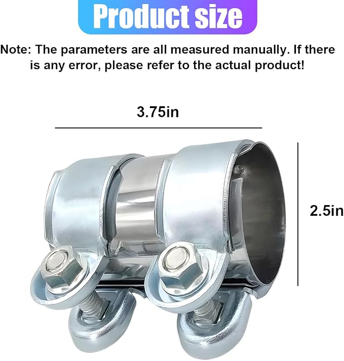 YoRise 2.5 Inch Car Exhaust Clamp, Stainless Steel Muffler Clamps, Universal Butt Joint Bolts Band Flanges Clamp, Automotive Tube Connector Sleeve Coupler(2.5IN)