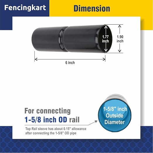 Top Rail Sleeve 1-5/8 inch,for 1-5/8 OD Pipe, Black Coated, Chain Link Fence, 4 Pieces (Black, 1-5/8"x6)