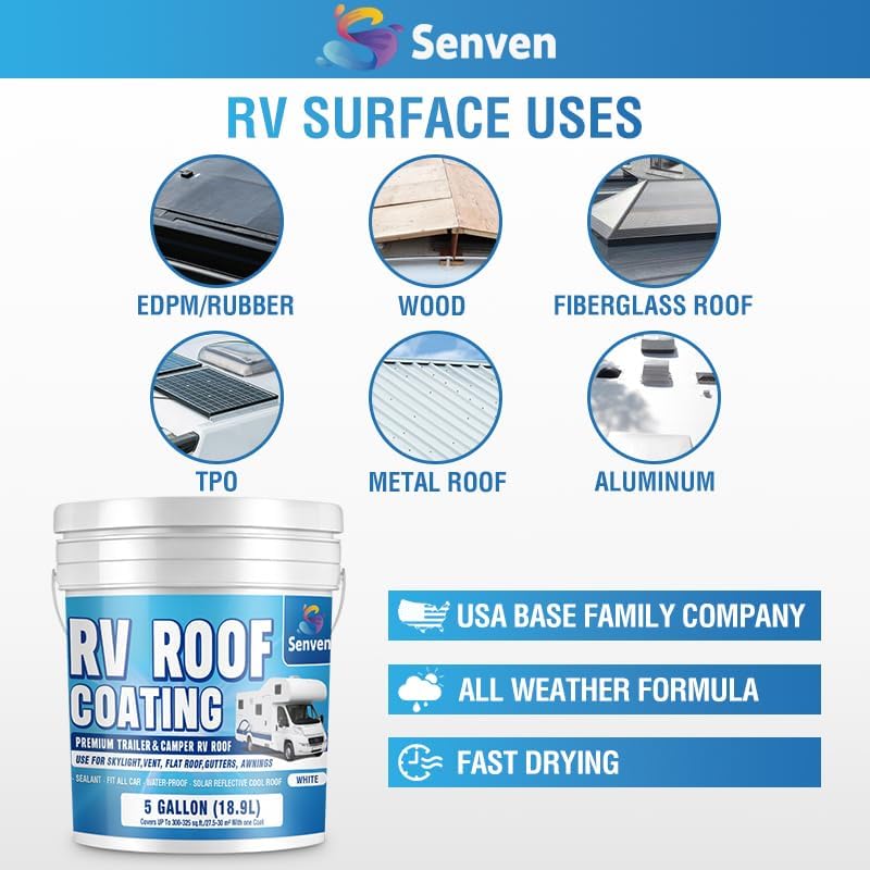 RV Roof Sealant 5 Gallon, White RV Roof Coating Kit, RV Roof Sealant White Waterproof Solar Reflective & Leak Repair for Trailers Campers Motorhomes