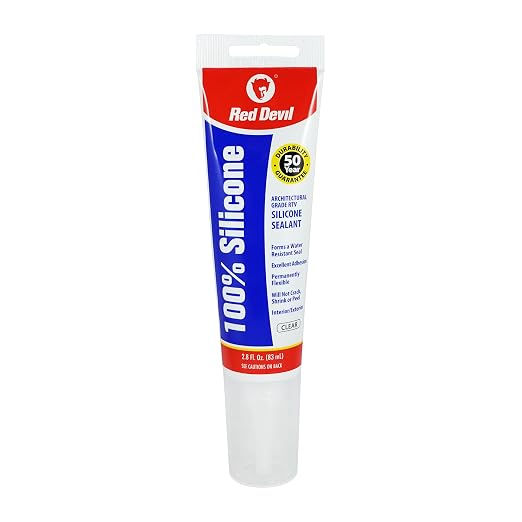 Red Devil 0820 100% Silicone Sealant Architectural Grade, 2.8 oz. Tube, Clear, 1 Pack