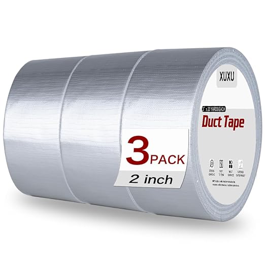 XUXU 3 Pack Duct Tape Heavy Duty Waterproof, Strong Adhesive Silver Duct Tape Bulk for Indoor Outdoor Repairs Tear by Hand, 60 Yards x 2 Inch Total | Strong Adhesive Tape Bulk for Indoor Outdoor Repairs Tear by Hand