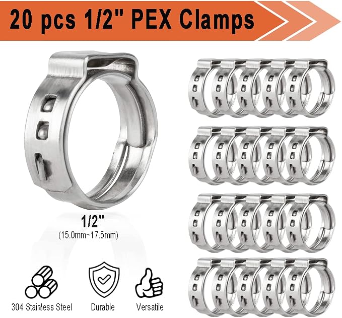 TTFLEX RV Pex Repair Kit with Cinch Tool, Pipe Cutter & 1/2" Brass Fittings | Pex Cinch Tool Kit, All-in-One Kit, Lead-Free, 12 PCS 1/2" Tee Elbow Coupling Fittings, 20 PCS 1/2" PEX Cinch Clamp Rings