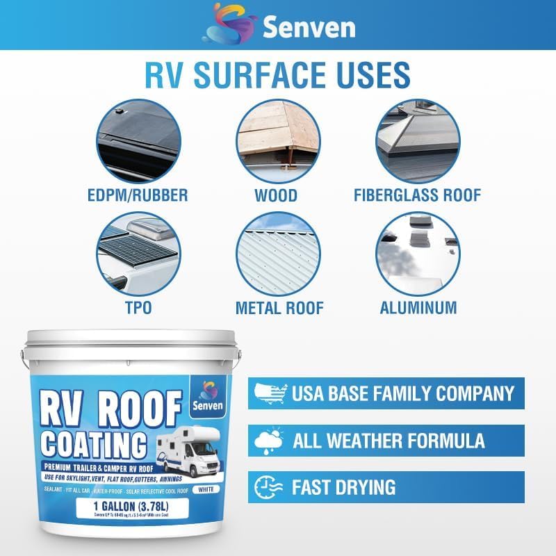 SENVEN RV Roof Sealant 1 Gallon and Self-Leveling Lap Sealant-10.3 Oz, RV Roof Coating RV Roof Sealant White Waterproof Solar Reflective & Leak Repair for Trailers Campers Motorhomes, Caulking Repair
